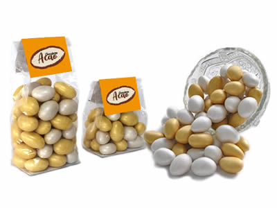Milk Chocolate Covered Almonds coated with a silver & gold candy shell