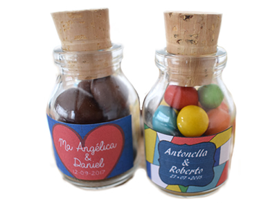 Chocolates in Milk Glass Bottles with Cork Lids